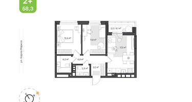 2-к. квартира, 58&nbsp;м²