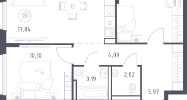 2-к. квартира, 53&nbsp;м²