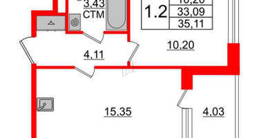 1-к. квартира, 32&nbsp;м²