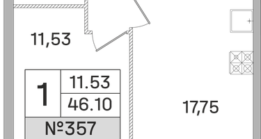 1-к. квартира, 46&nbsp;м²