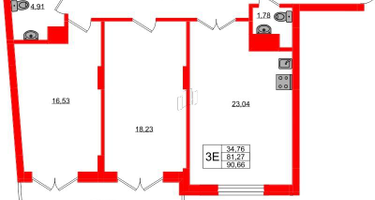 2-к. квартира, 90&nbsp;м²