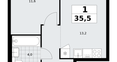 1-к. квартира, 35 м²