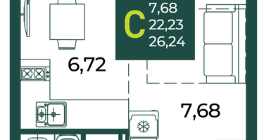 Студия, 26 м²