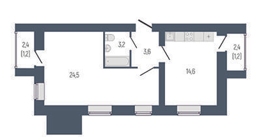 1-к. квартира, 51&nbsp;м²