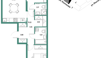 2-к. квартира, 70 м²