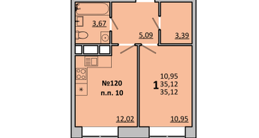 1-к. квартира, 35&nbsp;м²