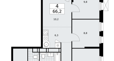 4-к. квартира, 66 м²