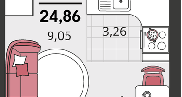 1-к. квартира, 24&nbsp;м²