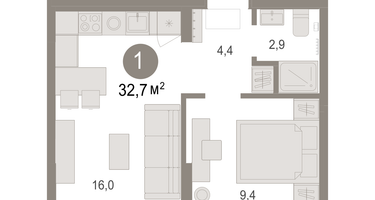 1-к. квартира, 32&nbsp;м²