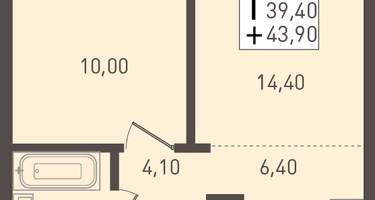 1-к. квартира, 43 м²