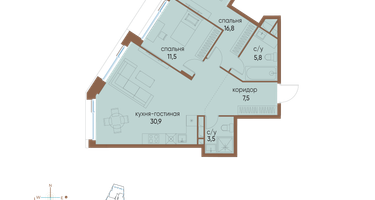2-к. квартира, 76&nbsp;м²