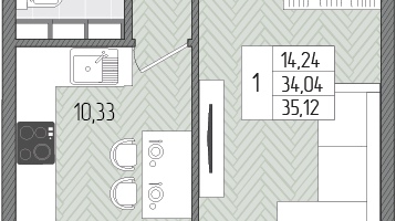 1-к. квартира, 35&nbsp;м²