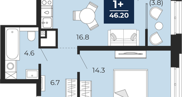 1-к. квартира, 46 м²