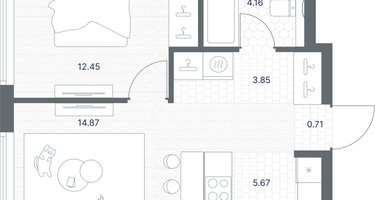 1-к. квартира, 41&nbsp;м²