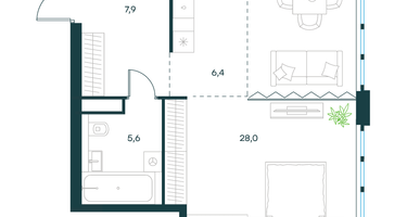 1-к. квартира, 47 м²