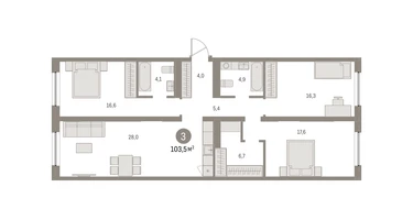 3-к. квартира, 103&nbsp;м²