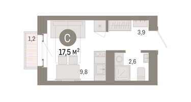 Студия, 17&nbsp;м²