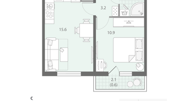 1-к. квартира, 34 м²