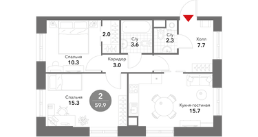 2-к. квартира, 60&nbsp;м²