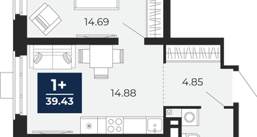 1-к. квартира, 39&nbsp;м²