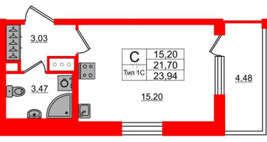 Студия, 21 м²