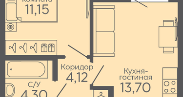 1-к. квартира, 34&nbsp;м²