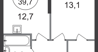 1-к. квартира, 39&nbsp;м²