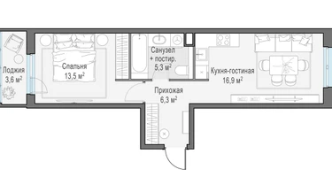 2-к. квартира, 43&nbsp;м²
