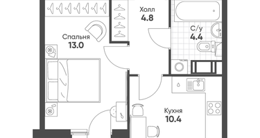 1-к. квартира, 34&nbsp;м²