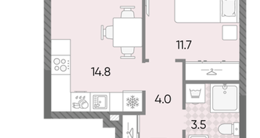 Студия, 34 м²