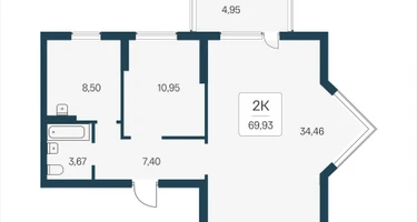 2-к. квартира, 69&nbsp;м²