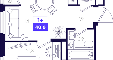 2-к. квартира, 40 м²