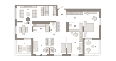 4-к. квартира, 151&nbsp;м²