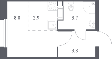 Студия, 18&nbsp;м²