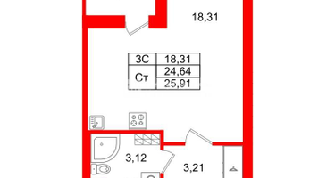 Студия, 24 м²