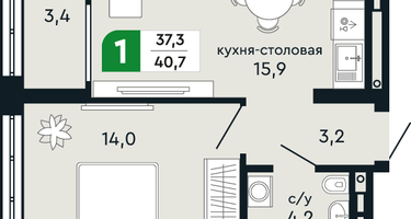 1-к. квартира, 40 м²