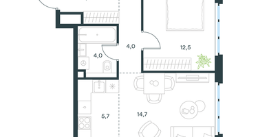 2-к. квартира, 45 м²