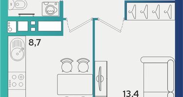 1-к. квартира, 34&nbsp;м²