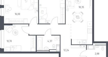 3-к. квартира, 88&nbsp;м²