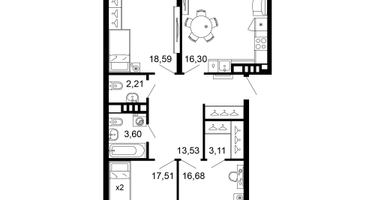 3-к. квартира, 93&nbsp;м²