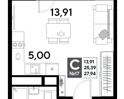 Студия, 27 м²
