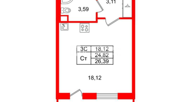 Студия, 24&nbsp;м²