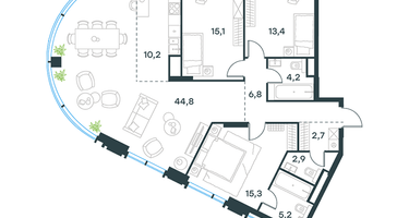 4-к. квартира, 121&nbsp;м²