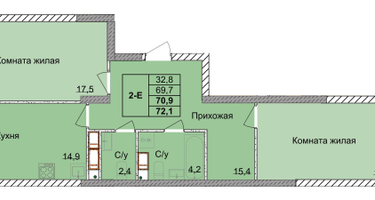 2-к. квартира, 68 м²