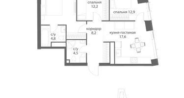 3-к. квартира, 77&nbsp;м²