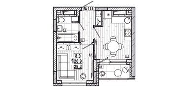 1-к. квартира, 28&nbsp;м²