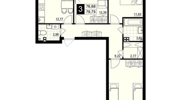 3-к. квартира, 78 м²