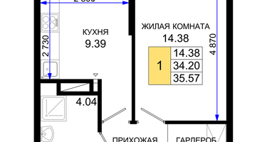 1-к. квартира, 35 м²