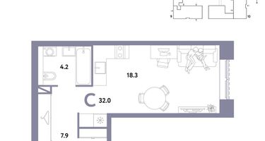 1-к. квартира, 32&nbsp;м²