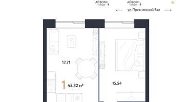 1-к. квартира, 45&nbsp;м²